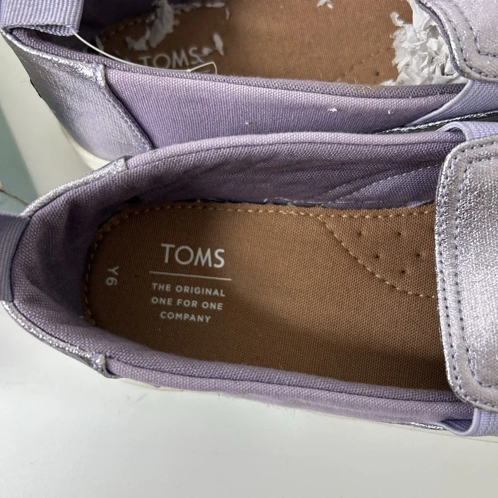 TOMS Shoes Girls 6 Orchid Foil Unicorn Canvas Luca Slip-Ons Lilac Purple Sparkle